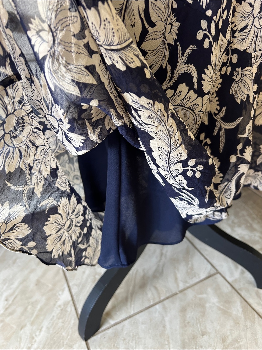 Ralph Lauren Vtg navy beige boho western country floral pull on midi skirt 10 L - Picture 9 of 13